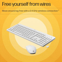 HP 230 Wireless Keyboard and Mouse Combo, 2.4GHz USB dongle, 1600 dpi, Windows PC Compatible, Full-Size Keyboard with Numeric pad, 12 Function Keys, 1-Year Warranty, 0.56 kg, White, 3L1F0AA