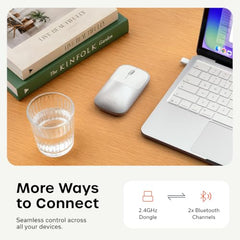 SATECHI Slim EX Wireless Mouse, Bluetooth & 2.4 GHz, Quiet Clicks, Silver