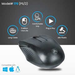 Prodot PS2 Plug & Play Ergonomic Wired Mouse I High Resolution 1000 DPI Optical Sensor I 5M Key Press Life & Clickable Scroll Wheel I 1 Year Warranty I Works with Windows, iOS, Linux