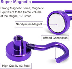 RULOKSHA Heavy Duty Magnetic Hooks, Holds Up to 13.6 kg (30 lbs), Strong Neodymium Rare Earth Magnets with Nickel Coating for Kitchen, Refrigerator, Office, Garage & Home (Silver, 3)
