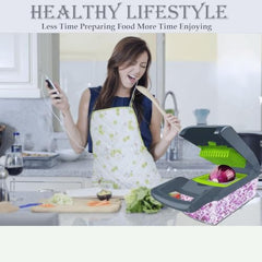 Vegetable Chopper 16 in 1 with Container, Veggie Chopper Food Chopper and Dicer, Onion Chopper Vegetable Cutter with 8 Stainless Steel Blades, Easy Meal Prep Kitchen Tool, Green
