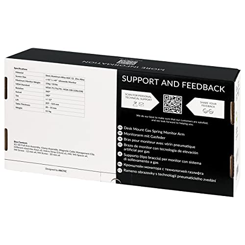 ARCTIC X1-3D - Desk Mount Gas Spring M0NITOR Arm for one Monitor, Monitor Stand for up to 40"/43" Ultrawide, up to 10 kg/22 Ibs, Cable Management, Tiltable, Swivelable, Height Adjustable - Black