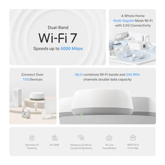 TP-Link Deco BE25 WiFi 7 Mesh System (Pack of 3) Dual Band BE5000 Up to 5013 Mbps, MLO Technology, 2 x 2.5G Ports, Coverage up to 2000 Feet