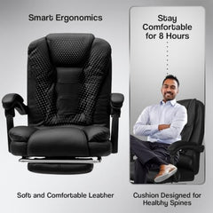 Kepler Brooks Italia Premium Leatherette Office Chair for Work | 3-Years Warranty | Boss Chair for Office, Ergonomic Executive Chair, Cushioned Arms & Seat, Leg Rest, Heavy Duty Metal Base (Black)