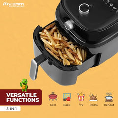 Mr. TRU Manual Air Fryer for Home | Actual 4.5 Liter | 1400 Watt | 1 Year Warranty | Uses 90% less Oil | Time & Temp Control Knobs | Glossy Black