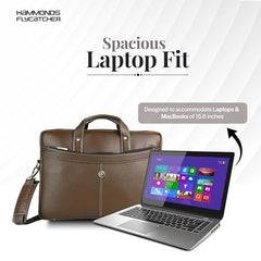 HAMMONDS FLYCATCHER Genuine Leather Office Bag for Men, 15.6 Inch Professional Brown Laptop Bag for Men, Adjustable Strap & Multi Compartments, 1 Year Warranty - Office, Travel, Daily Use