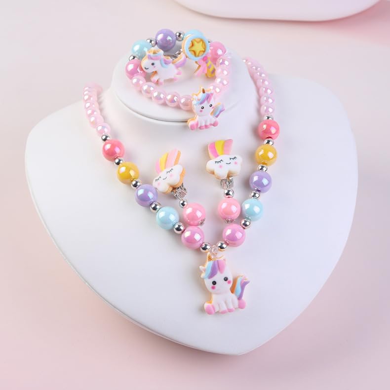 SYGA Children's Five-Piece Set Jewelry Set for Girls, Necklace, Earrings, Bracelet and Ring For Kids, Girl, Gift, Party (Red)