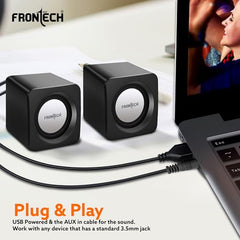 FRONTECH 2.0 Multimedia Speakers with USB Power, AUX Connectivity & Volume Control (SPK-0002BLK)