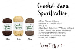 Craft Affair | Crochet Bloom Cotton Yarn 8ply (Each Color 2mm, 77Meter, 50Gram) 100% Pure Cotton | for Knitting Yarn | Craft & DIY Project: Grey, Pink, Off White