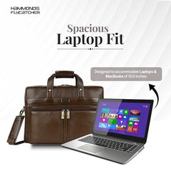 Hammonds Flycatcher Genuine Leather 15.6 Inch Laptop Office Bag for Men | 15.6” Padded Laptop Sleeve| 3 Zip Pockets| Detachable & Adjustable Strap| Pen,Wallet & Mobile Pocket |Durable|1 Year Warranty