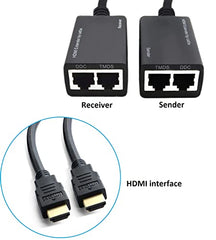 sartyee 2 PCS HDMI Extender Over Cat5e/6, Ethernet to HDMI RJ45 Ethernet Network Adapter, Support 1080p UP to 30m/98ft Video and Audio for HDTV HDPC PS4 STB (HDMI to RJ45 1 to 2)