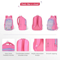 Genie Elsie School Backpack For Girls |19 In-36 Ltr with Laptop Sleeve, Rain Cover and Three Compartments with Padded Shoulders |Best for Books,Stationery,Lunch Box & Essentials - Lavendar,Multicolor