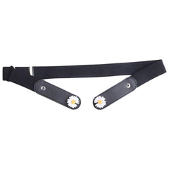 SYGA Jeans Belt Elastic Women's Punch-Free Decoration Flower Buckle Style Lazy Belt,Black