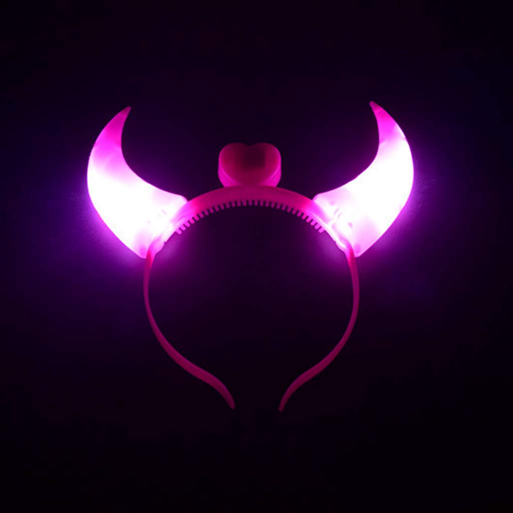 SYGA LED Flashing Light Up Devil Pattern Crowns Headband Hair Band Headdress for Party Decoration Party Caps(Pink)