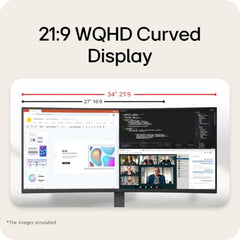 LG 34U640B Smartchoice 86 cm (34 Inch) 21:9 UltraWide WQHD (3440x1440) Curved Monitor(1800R), 144Hz, sRGB 99%, HDR10, Anti-Glare, HDMI X 2, DP, USB-C (PD 65W), PBP, PIP, Tilt/Height Adjustable Stand