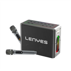 Lenyes S861 80W (150W Peak) Bluetooth Party Speaker, 2 Rechargeable Wireless Mics, 12000mAh Battery, RGB Lights, TWS Stereo, Bluetooth 5.0, USB TF AUX Pendrive, Karaoke Speaker, Black