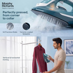 Morphy Richards Turbo Steam 2200W Steam Iron, White and Sage green, 2200 watts, ceramic