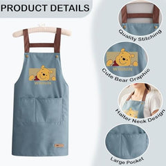 MOMISY Kitchen Apron with Front Pocket – Cute Cartoon Cooking Apron (Blue)