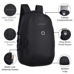 Wildcraft Power 3 Compartment Laptop Backpack (11886-Black) 2025, 24 Litres