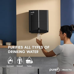 Pureit Wave Plus RO Purifier + Mineral + UV (Black) | Water Purifier for Home | Up to 45% Water Savings | Suitable for Borewell/Tanker/Municipal Supply | Wall Mountable | 7L Storage