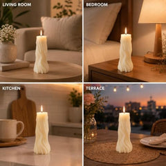 Decorative Fragrance Candle with Raised 3D Ivory Swirl Pillar Artwork | Long Burning Scented Candle for Home Décor, Living Room, Bedroom, Meditation Space, Table Decoration & Gift