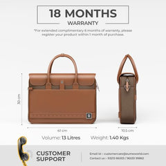 EUME Aristo Laptop Bags for Men & Women Office Use| with Padded Compartment | Vegan Leather & Nylon Fabric | Fits Up to 15.6" Laptop & MacBook, 13L, Rustic Brown