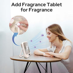 UN1QUE Slim Portable Desk Fan, 0-100 Speeds Adjustable Mini Fan, Rechargable Fan with Fragrance Function, Long Battery-life Personal Fan for Home Outdoor, An Aromatherapy Tablet Included