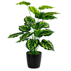 GARDEN GYANI Artificial Areca Palm Plant with Black Pot – 145 cm Tall Faux Tropical Decorative Plant with 35 Leaves for Home, Office & Living Room Décor