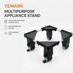 Yemark Good Height (8 Inch from Ground), Side Addustable 24 Wheel Heavy Duty Front & Top Load Fully Automatic Washing Machine Stand & Fridge Stand (Metal and Plastic)(Min -36cmx36cm,Max -76cmx76cm)