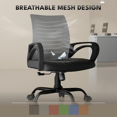 beAAtho® Verona Mesh Mid Back Ergonomic Office Chair with 3 Years Limited Warranty - Adjustable Height, Strong Metal Base, Revolving Study & Computer Chair for Work from Home (Grey)