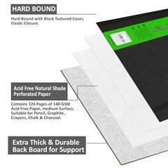 Anupam SketchO Sketchbook Hardbound, Portrait Opening 140 GSM Acid Free Natural Shade Paper (A5 Size 128 Pages)