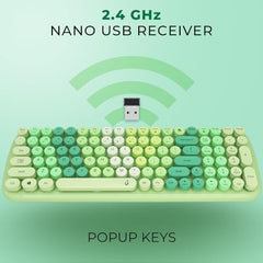 iGear KeyBee Retro Typewriter Inspired 2.4GHz Wireless Keyboard with Mouse Combo for Desktop/Laptop and Devices with USB Support, Single Nano Receiver, Round Keycaps, Cleaning Brush (White) (Green)