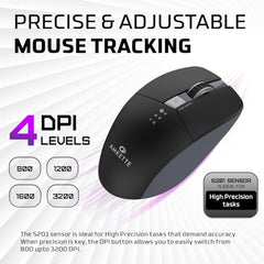 Amkette Hush Pro Epic M Rechargeable Wireless Mouse, Bluetooth Mouse | 3 Device Connectivity (2xBT&2.4G) with Top Mounted Device Switch Button, Silent Switches, Ergonomic Design, Upto 3200 DPI, Black