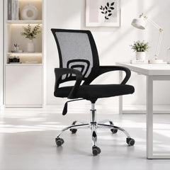 Casa Copenhagen Mesh Mid Back Office/Study/Computer/Revolving/Desk Chair for Work from Home -Metal Base, Height Adjustable Seat - Grey Milange & Black Handle