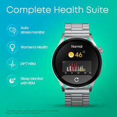Fastrack MYND 1.93” AMOLED Display Smart Watch for Men & Women with AI Watch Faces,AI Chat,Offline Voice Commands,Curved Metallic Design,Functional Crown,BT Calling, Health Suite,100+ multisport modes