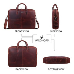 WildHorn Genuine Leather Office Bag for Men | 15.6-Inch Laptop Bag with a Minimalist Design | Professional Leather Bag with Adjustable Straps & Multiple Compartments | 1-Year Warranty