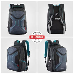 Glint Travel Laptop Backpack | 40L | Fits 15.6" Laptop | Water-Resistant Dobby Polyester | Anti-Theft Pocket, Rain Cover, Ergonomic Straps | Work, Travel & Commute (Grey & Teal)