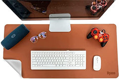 Dyazo Vegan PU Leather Mouse Pad for Remote Work/Office/Gaming, Large Desk Mat, Dual-Sided Anti-Slip, Water-Resistant Design (800 x 300mm, Navy Blue & Yellow)