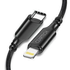 Czartech [1.2 Mt USB-C 20W Fast Charging cable Compatible with i-Phone,14,13, 12,11, X, 8, 7, 6, 5, i-Pad iPad Air and More [Nylon Braided,Black - Pack of 2]