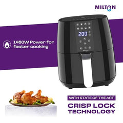 Milton Rapid Digital Air Fryer 4.2L|1450W|360° High Speed Air Circulation|Up to 90% Less Oil Usage|8 Preset Menus|Touch Control Panel & Digital Display|Auto Shut-Off|1 Year Warranty (Black)