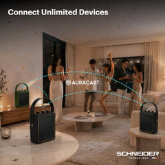 Schneider ENERZA HP20 Portable Wireless Bluetooth Speaker | 20W Triple-Driver 360° Sound | Auracast™ & Bluetooth 5.4 | IPX4 Splash Proof | Fast Charge 0–80% in 1Hr | 10Hr Playtime - Black