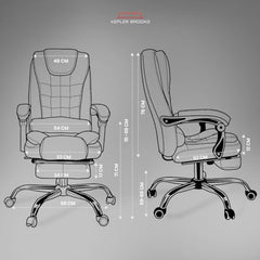 Kepler Brooks Italia Premium Leatherette Office Chair for Work | 3-Years Warranty | Boss Chair for Office, Ergonomic Executive Chair, Cushioned Arms & Seat, Leg Rest, Heavy Duty Metal Base (Black)