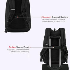HARISSONS Teknos Business Travel Laptop Backpack | 35L | Fits 15.6” Laptop | 900D PU-Coated Polyester & Vegan Leather | Work, Travel & Commute | USB Port, Anti-Theft Pocket, Rain Cover (Black)