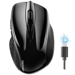 TECKNET Wireless Mouse, BT 5.0/2.4G, Rechargeable 6-DPI Silent, Grey