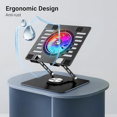 Zebronics NS5500 Rotatable Laptop Cooling Stand, Up to 17-Inch, 360° Rotation, Metal Body, USB Powered Cooling, LED Lights, 3 USB, 2 Type-C Ports, Multi-Angle, Foldable, 5kg Capacity,Anti Rust (Black)