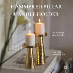 Behoma Handcrafted Golden Tea Light Candle Holders Set of 2 | Premium Metal & Glass Candle Stand | Centerpiece for Living Room, Coffee Tables & Home Decor Gift (Candles Not Included)