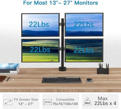Gitru Quad Monitor Desk Mount, Free Stand for 4 Screens 14-27 Inch, VESA 75x75mm, 100x100mm, C Clamp Type