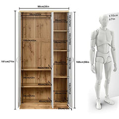 DeckUp Plank Cove 3-Door Engineered Wood Wardrobe with Mirror (Wotan Oak and White, Matte Finish)