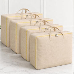 SITTELLA 2 Pack Large Foldable Storage Bags 58 L | Fabric Storage Organizer Box with Zip | Blanket, Quilt & Household Item Storage | Space Saving Storage Container | Beige