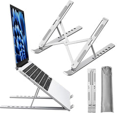 Tukzer (Imported Foldable Laptop Stand Riser for Laptop, MacBook, Notebook & Tablets up to 17 Inch, 7 Level Height Angle Adjustment, 2X Stronger M-Shape Aluminum Silicone Pads Air Ventilation-Black